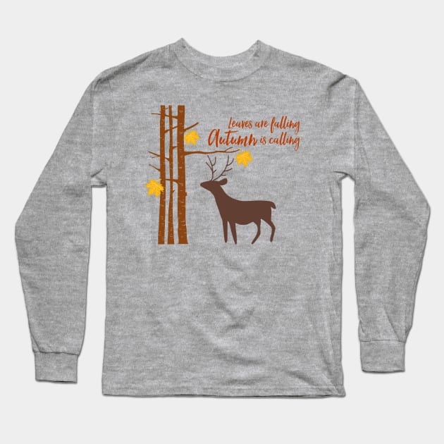 Leaves Are Falling Deer Long Sleeve T-Shirt by chrissyloo